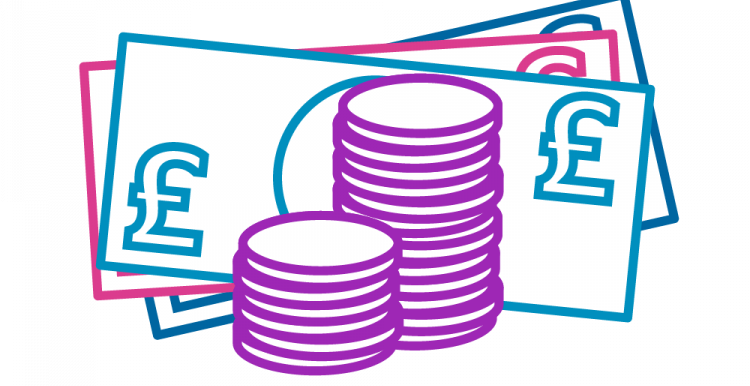 graphic of money including coins and notes