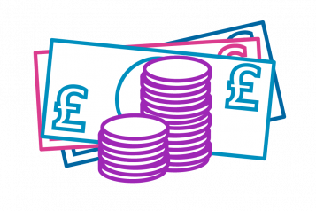 Graphic showing money both coins and notes